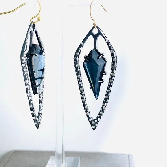 ALEXIS BITTAR NEW Open Kite Dark Gunmetal Smoke Blue Swarovski Crystals Earrings - Picture 4 of 13